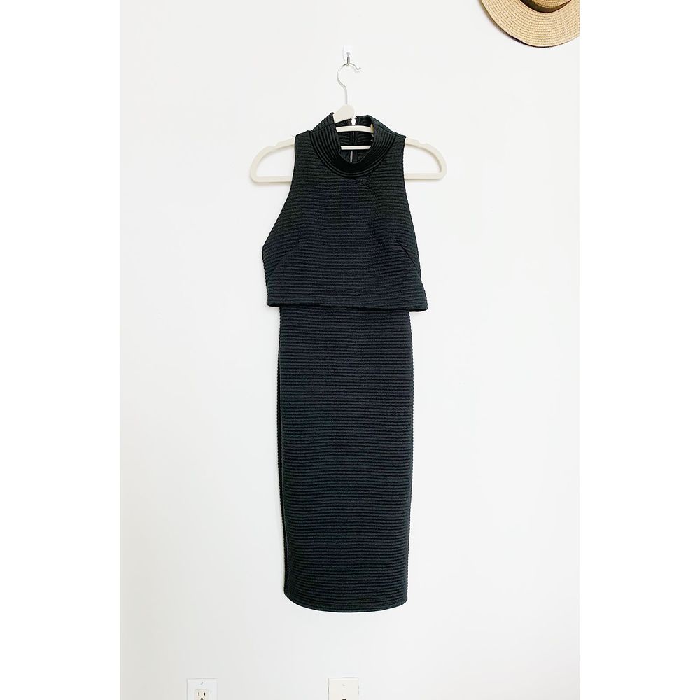Bar III Black Mock Turtleneck Fitted Dress, XS